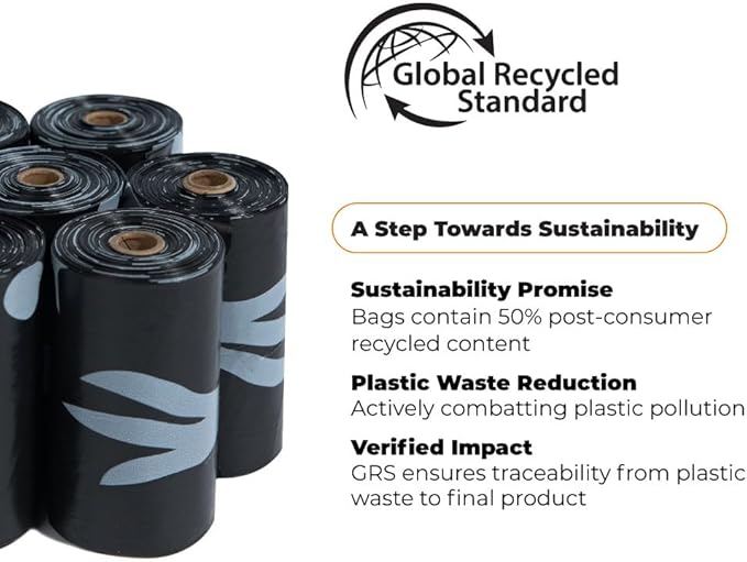 Best Pet Supplies Poop Bags for Dogs, 50% Post-Consumer Recycled Content dog waste bags on rolls, fits all poop bag holders for leashes - Black, 300 Count, Unscented-Mewly Pet