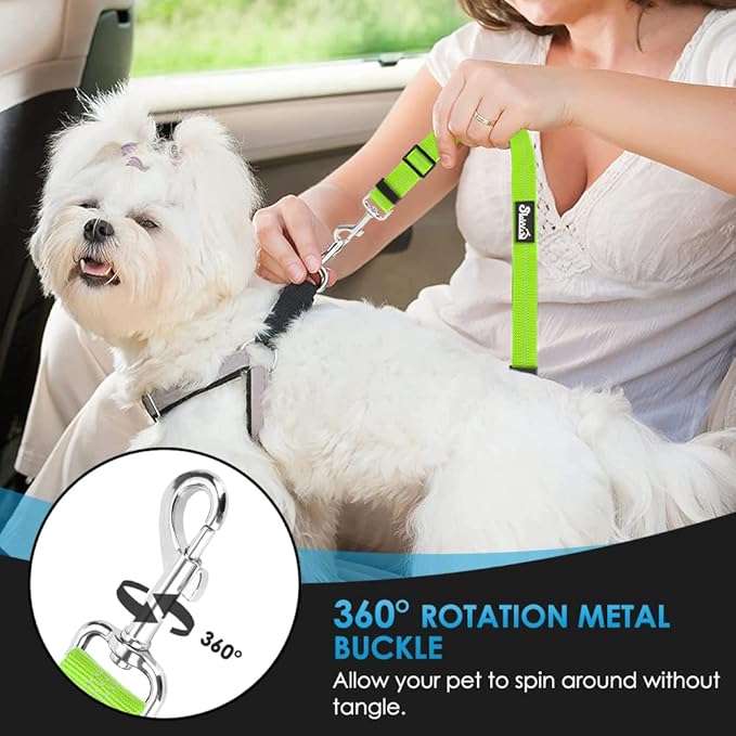 SlowTon Dog Seat Belt for Car, 2 Pack Dog Car Harness Seatbelt Adjustable with Elastic Bungee Buffer, 2 in 1 Pet Car Leash Headrest Restraint Dog Reflective Safety Tether (Lime, Headrest+Clip)-Mewly Pet