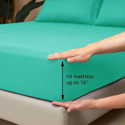 Mejoroom Full Size Sheet Set - Extra Soft Luxury Brushed Microfiber - 1800 Bedding Sheets with 16 Inch Deep Pocket - Breathable, Wrinkle, Fade & Stain Resistant - 4 Piece (Full, Mint)