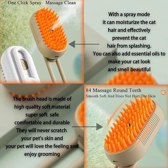 4 in 1 Cat Steam Brush Rechargeable pet spray comb Steam Brush for Cats and Dogs, Massage, Cleaning, Shedding & Combing Multifunctional Hair Removal Anti Static Grooming Tool for home (Beige)-Mewly Pet