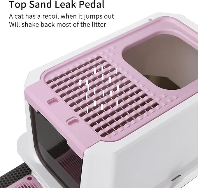 RIZZARI Stainless Steel Cat Litter Box, Odorless Enclosed Litter Box with Top Holes, Large Litter Pan for Small to Large Sized Cats (Dark Pink, 24" L*16" W*18" H)-Mewly Pet