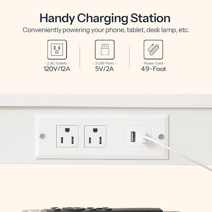 HOOBRO Side Table with Charging Station and USB Ports, Small End Table for Small Space, 3-Tier Nightstand with Adjustable Shelf, for Living Room, Bedroom and Balcony, White WW112BZ01