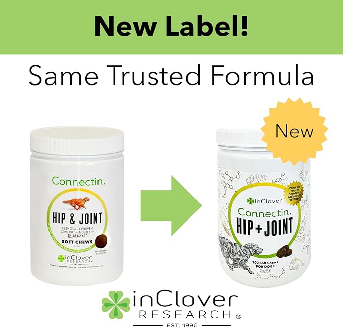 InClover Connectin Natural Hip & Joint Supplement for Dogs with Glucosamine, Chondroitin & Hyaluronic Acid - Soft Chew for Dog Mobility, Comfort & Active Lifestyle Support, 100 Count-Mewly Pet