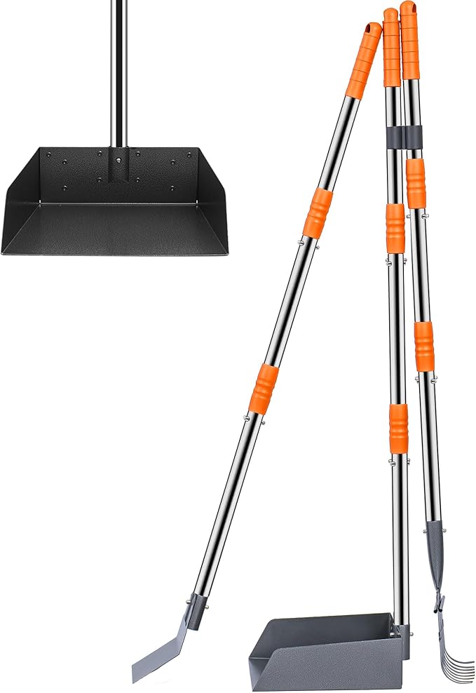 Niubya Pooper Scooper for Dogs, Metal Poop Scooper Tray Spade and Rake Set, Poop Scoop with Adjustable Long Handle, Dog Pooper Scooper for Pet Waste Removal-Mewly Pet