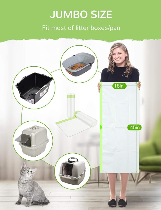 Litter Box Liners, 28 Count Giant Jumbo Cat Litter Pan liners, Drawstring Litter Liner Bags For Litter Box Pan, Extra Large Thick Kitty Litter Liner XXL, Eco Friendly Pet Supplies (45" x 19")-Mewly Pet