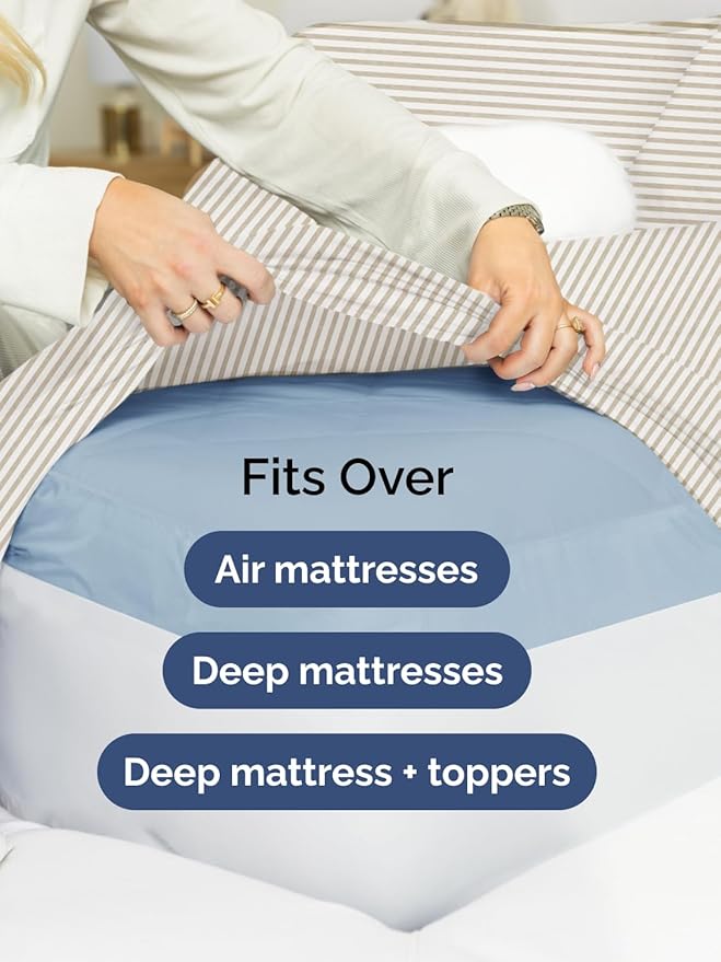 Extra Deep Queen Sheet Set - 6 Piece Breathable and Cooling Sheets - Hotel Luxury Bed Sheets Set - Easy Fit - Soft, Wrinkle Free and Comfy Sheets Set - Beige Striped Sheet Set with Extra Deep Pockets