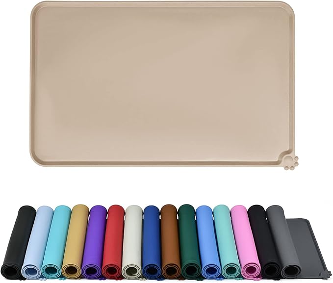Waterproof Pet Feeding Mat with High Raised Edges, Heavier and Thicker Placemats for Cat Dog Water Bowl with BPA Free, Dogs Cats Food Mats for Messy Drinkers to Prevent Spill and Protect Floors-Mewly Pet