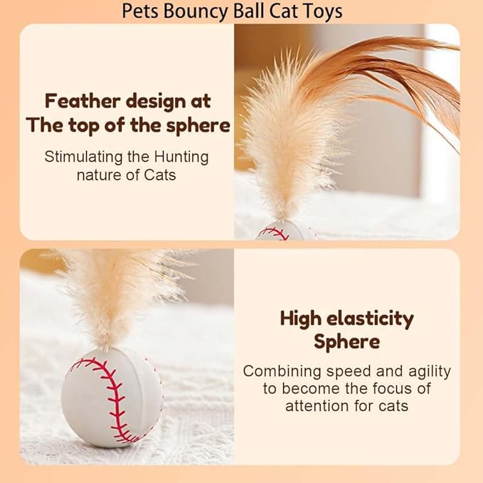 2025 New Interactive Cat Feather Ball Toy Set - Elastic Bouncy Cat Toys with Feather Tails, Silicone Rolling Balls for Indoor Cats & Kitten Exercise, Safe & Fun Play (1 Set)-Mewly Pet