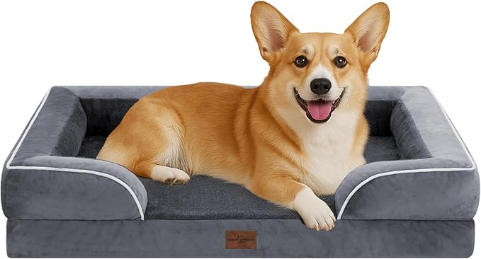 Comfort Expression Medium Dog Beds Waterproof Orthopedic Foam Dog Sofa Beds for Medium Large Dogs Comfy Pet Bed with Washable Removable Cover & Non-Slip Bottom(Medium,Dark Grey)-Mewly Pet