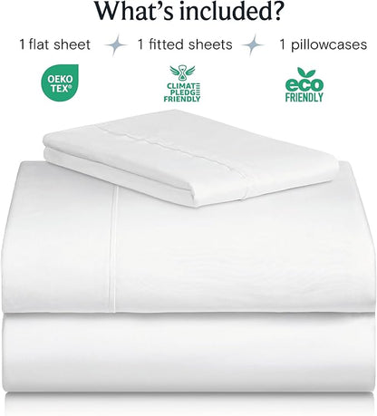 LuxClub Twin XL Sheets - Soft Kids Twin Bed Sheets for Boys and Girls, 3 PC Deep Pockets Wrinkle Free Kids Fitted Sheets Machine Washable Hotel Bedding Silky Soft- White Twin XL