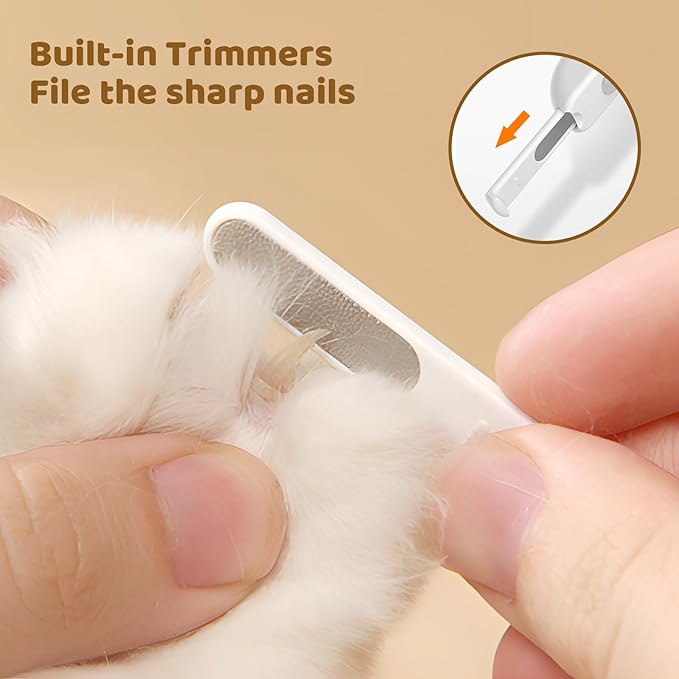 Odoland Cat Nail Clipper with LED Light and Nail File, Dog Claw Trimmer with Bright Light to Avoid Excessive Cutting - Pet Grooming Tool for Tiny Dog Cat Kitten Bunny Rabbit Pink-Mewly Pet