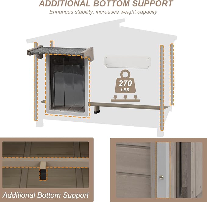 43" L Outdoor Extra Large Dog House with Removable Floor, Raised Feet, Anti-Chewing Iron Frame – Wooden Kennel with Asphalt Roof, Window for Indoor/Outdoor Use, Ideal for Medium to Large Dogs-Mewly Pet