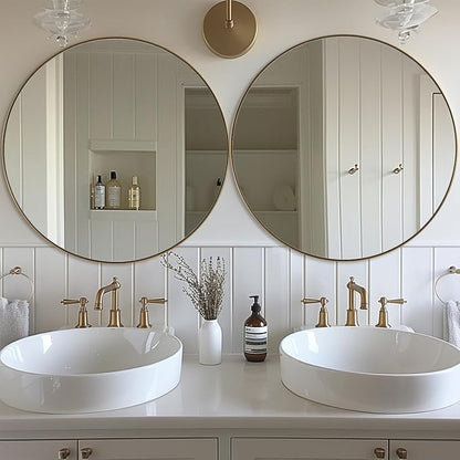 ANDY STAR Round Gold Mirror 30 inch, Brass Mirror with Brushed Gold Frame, Wall Mounted Stainless Steel Metal Frame Round Mirror for Bathroom, Living Room, Bedroom