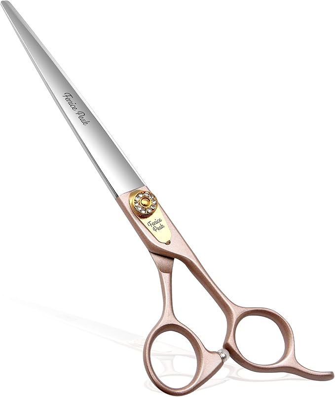 Fenice Peak 7'' Dog Straight Scissors for Grooming 440C Stainless Steel Rose Gold Professional Pet Trimming Scissors Sharp Blades Cutting for Dogs and Cats Shears-Mewly Pet