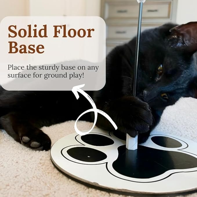 Interactive Cat Toys for Indoor Cats 2 in 1 Cat Wand Toys Solid Round Base Toys for Bored Indoor Adult Cats Self Play Feather Toy Bird Feather-Mewly Pet