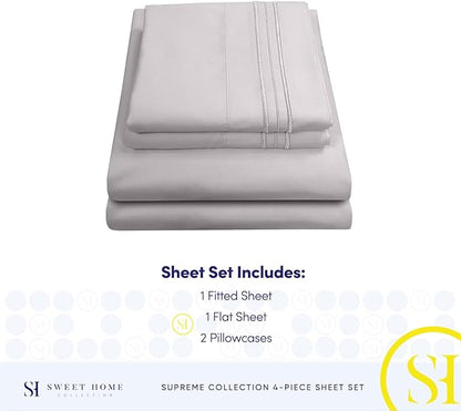 Split King Sheets - Breathable Luxury Sheets with Full Elastic & Secure Corner Straps Built In - 1800 Supreme Collection Extra Soft Deep Pocket Bedding Set, Sheet Set, Split King Size, Silver
