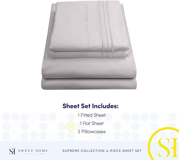 Full Size Sheet Sets - Breathable Luxury Sheets with Full Elastic & Secure Corner Straps Built In - 1800 Supreme Collection Extra Soft Deep Pocket Bedding, Sheet Set, EXTRA DEEP pocket - Full, Silver