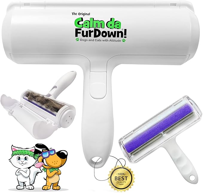 Calm Da Fur Down Pet Hair Remover Reusable Roller - Portable Effective Dog & Cat Hair Remover- Pet Lint Roller Extra Sticky for Couch, Cat Trees, Dog beds, Carpet, Bedding, Car, Home Fur Removal Tool-Mewly Pet