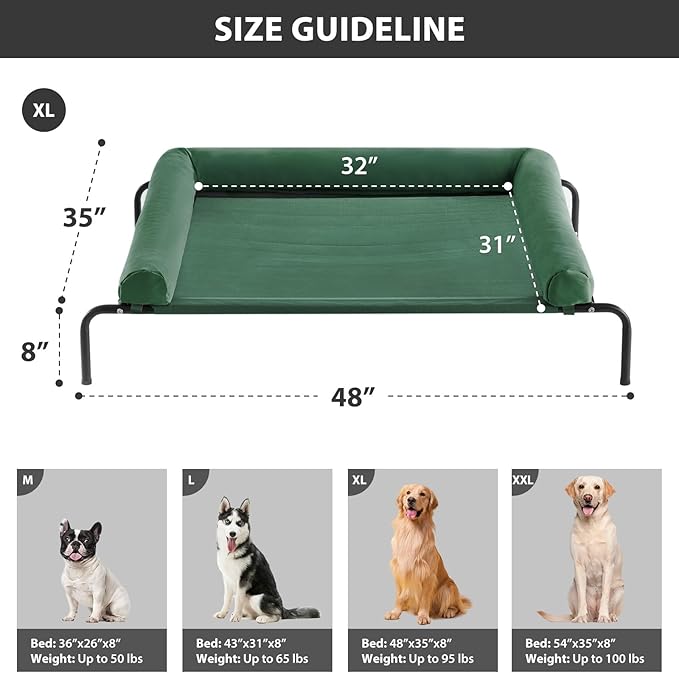 RRPETHOME Large Elevated Cooling Dog Bed, Raised Dog Cot Beds for Large Dogs, Elevated Outdoor Pet Bed, Chew Proof Portable Cooling Pet Cot with Skid-Resistant Feet and Breathable Mesh-Mewly Pet