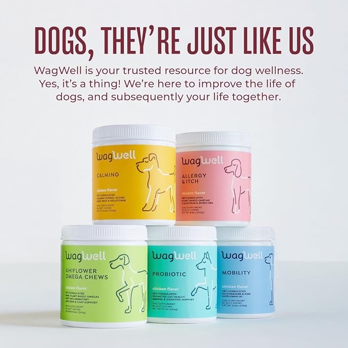 WagWell Calming Chews for Dogs – Vet-formulated Anxiety Relief for Dogs to Reduce Stressful Situations Like Travel or Fireworks – Separation Anxiety Relief for Dogs to Ease Stress & Promote Relaxation-Mewly Pet