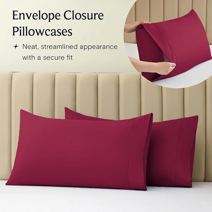 LuxClub Twin XL Sheets - Soft Twin Bed Sheets for-Boys-and-Girls-3 PC Deep Pockets Wrinkle Free-Kids-Fitted Sheets Machine Washable Hotel Bedding Silky Soft - Burgundy Twin XL