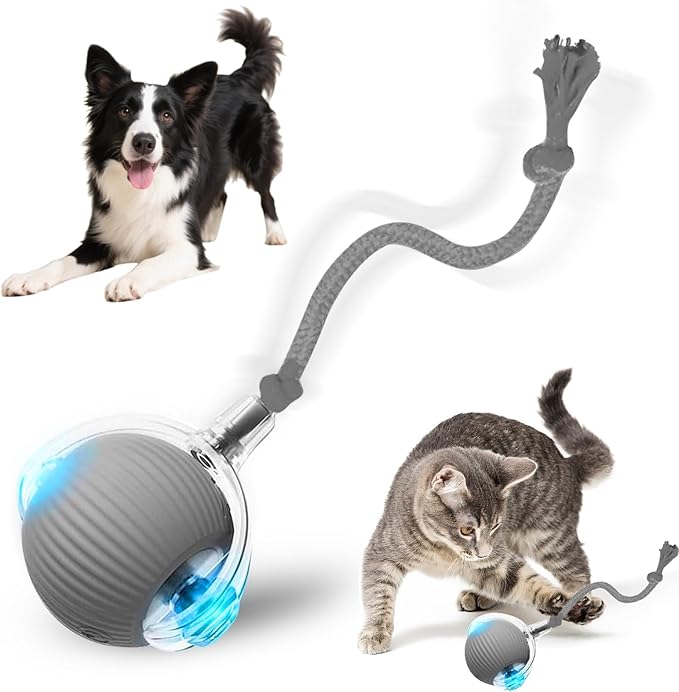 Interactive Cat Toy, 2025 New Interactive Rolling Cats Dog Toy Balls 360° Smart Automatic Rolling Pet Ball, Fast Moving Toy for Dog,Cat Ball Toy (Grey)-Mewly Pet