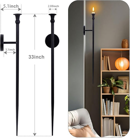 Candle Sconces Long Wall Candle Holder - Set of 2 Black Long Wall Candle Sconce Retro Chic Wall Sconces Candle Holder Decoration for Dining Room, Living Room, Office, Bathroom