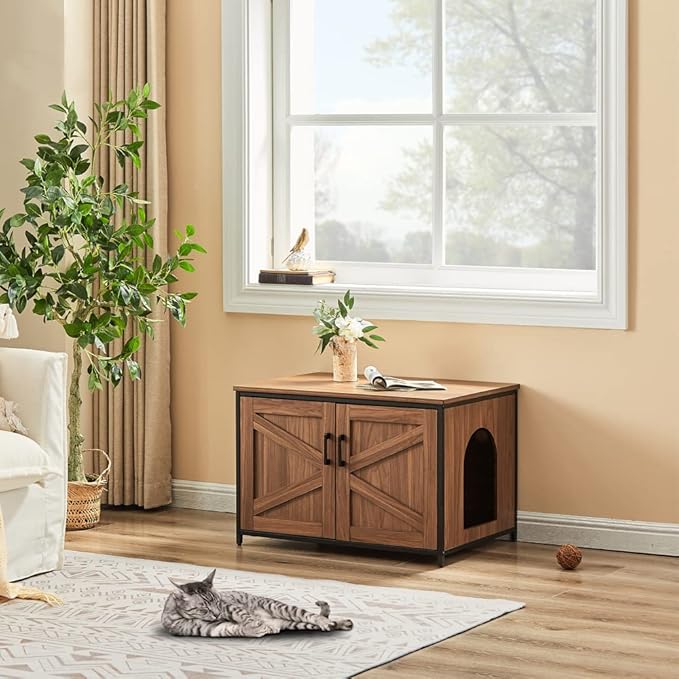 unipaws Top Opening Cat Litter Box Enclosure, Friendly to Elderly People, Waist or Keen Problem People, XL Extra Large Cat Box Furniture, High Jumbo Automatic Litter Box Cover Hidden for Large Cat-Mewly Pet