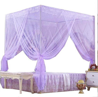 4 Corners Princess Bed Curtain Canopy Canopies for Girls Boys Adults Bed Gift (Twin, Purple)