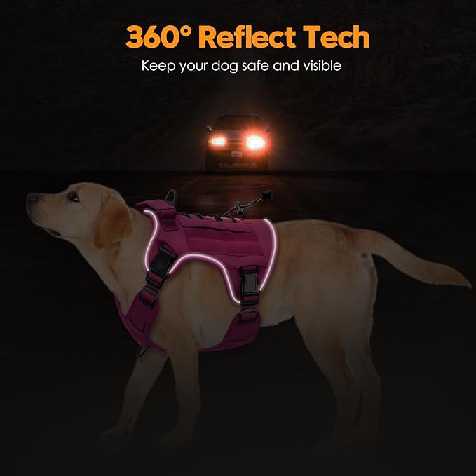 Heavy-Duty Tactical Dog Harness for Large Dogs, No Pull Adjustable Reflective Pet Vest with Molle System, K9 Military-Grade Control for Service Training, Outdoor & 10+ Breeds, Pink, X-Large-Mewly Pet