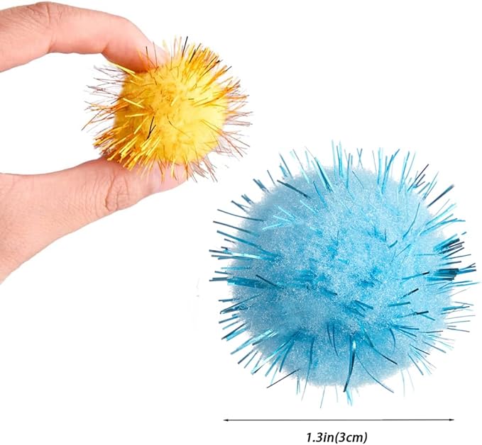 30Pcs 1.2inch/3cm Sparkle Balls for Cats - Interactive Toy Pom Pom Fuzzy Tinsel Cat Balls for Indoor Play (Mixed Colour)-Mewly Pet