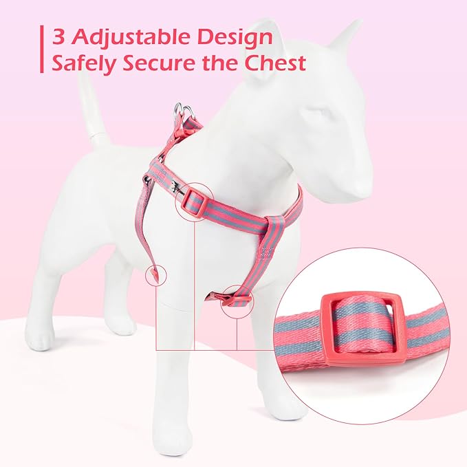 Stripe Step in Dog Harness for Small Dogs, Freedom Nylon Dog Halter Vests, Lightweight and Escape Proof Puppy Harness, Quick Fits for Small Medium and Large Dogs, Pink S-Mewly Pet