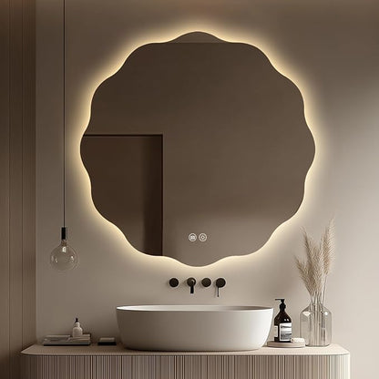 Round LED Bathroom Mirror with Lights 30", Stepless Dimmable Circle LED Mirror with 3 Colors, Anti-Fog, Memory, Frameless Smart Vanity Mirror