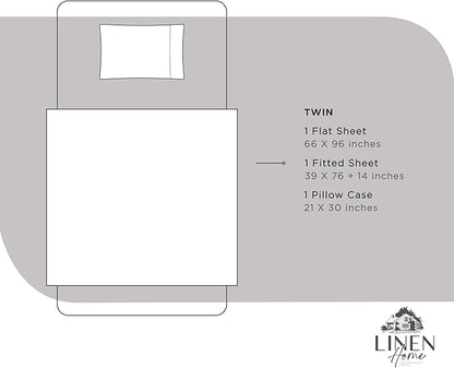 Linen Home 100% Cotton Percale Sheets Twin Size, Silver, Deep Pocket, 3 Pieces Set - 1 Flat, 1 Deep Pocket Fitted Sheet and 1 Pillowcase, Crisp Cool and Strong Bed Linen
