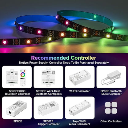 SEZO WS2812B ECO LED Strip Light 16.4FT/5M 30LEDs/m 150Pixels Individually Addressable Programmable 5050SMD Digital RGB Alloy Wires Flexible Dream Color IP30 Non-Waterproof PCB Black DC5V