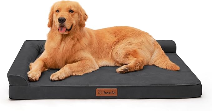 Chew Proof Dog Bed, 3" Memory Foam Dog Bed for Medium and Large Dogs, Removable and Washable Microsuede Cover, Waterproof Liner, Nonskid Bottom, 44x32, XXL Dark Grey-Mewly Pet