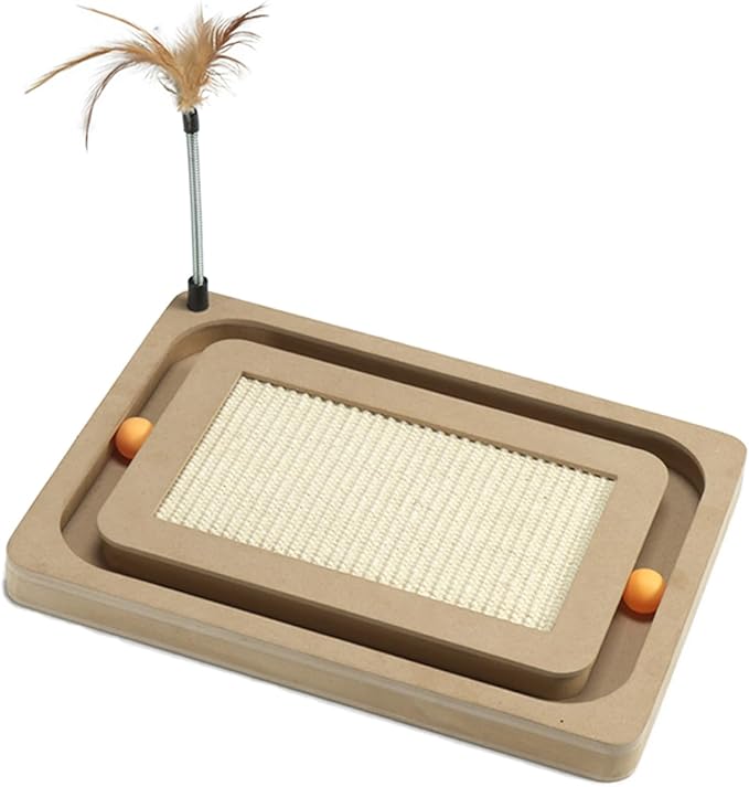 PEEKAB Cat Scratcher,Sisal Scratching Board with Track Ball Interactive Toy and Swing Feather Toys for Indoor Cats and Kittens,Large Heavy Durable-Mewly Pet