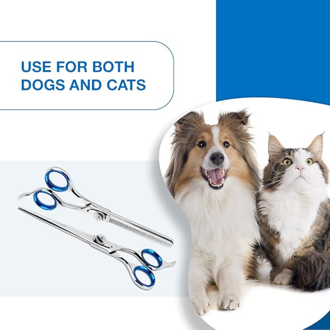 Laazar Pet Grooming Set - 7" Straight Pet Grooming Scissors & 6.5" Pet Thinning Shears with 42 Teeth | Professional Dog Scissors Kit | Use as Cat and Dog Shears-Mewly Pet