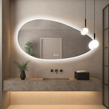 Niccy Irregular LED Bathroom Mirror with Lights, 27x51 Asymmetrical Backlit-Mirror for Wall Mounted, Bathroom Vanity Mirrors with Memory, Dimmable, 3 Colors, Anti-Fog, IP65 Waterproof