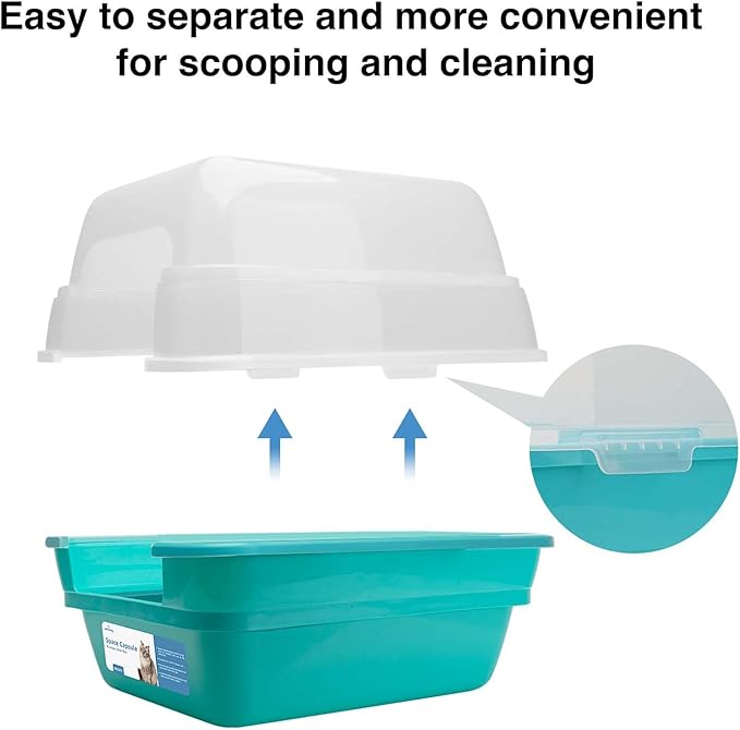 Petfamily Cat Litter Box, Large Foldable Jumbo Hooded Cat Litter Box with Transparent Lid (Teal)-Mewly Pet