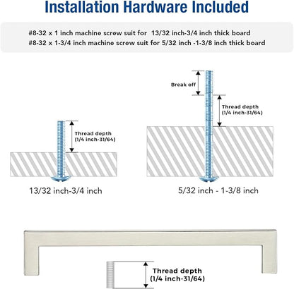 JOY DECOR 4 Pack Cabinet Handles, Brushed Nickel Cabinet Pulls, 7-1/2 Inch Kitchen Closet Handles Square Drawer Pulls Stainless Steel Drawer Hardware, 192mm Hole Centers