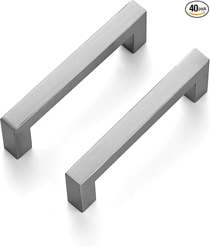 Ravinte 40 Pack 3-3/4 Inch Square Cabinet Handles Satin Nickel Pulls Brushed Nickel Drawer Pulls Kitchen Cupboard Hardware for Cabinets Cupboard Drawer Handles