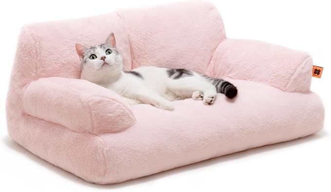 MEWOOFUN Cat Bed for Indoor Cats, Washable Dog Beds for Small Dogs & Cats with Removable Cover, Fluffy Cat Couch with Non-Slip Bottom (Pink, 26.0" L X 19.0" W X 13.0" Th)-Mewly Pet