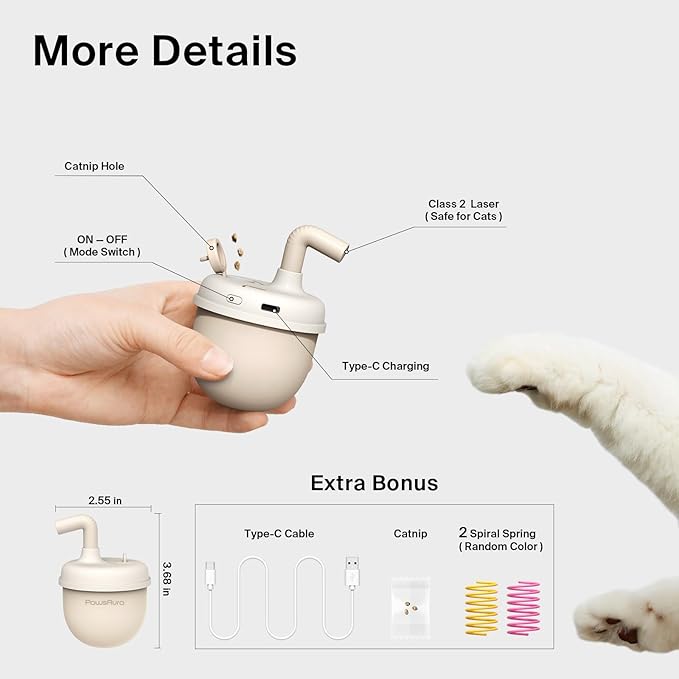 Cat Laser Toys, Automatic Cat Laser Toy Tumbler Design, Rechargeable Cat Laser Pointer 360°Irregular Rotation, 3 Modes Interactive Cat Toy for Indoor Cats of All Ages and Sizes (Beige)-Mewly Pet