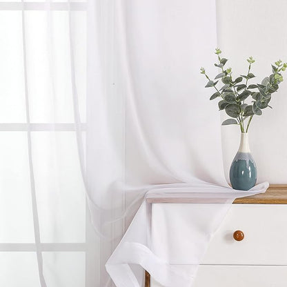 OVZME White Sheer Curtains 90 Inches Long 2 Panels - Soft Light Filtering Window Sheer Panels for Living Room/Bedroom, Top Dual Rod Pocket, 1 Pair, Each 42Wx90L Inches