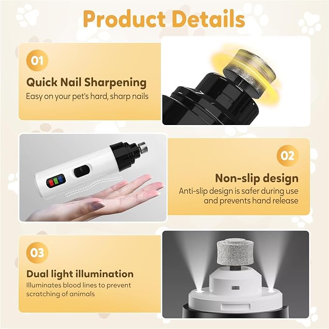 Silent Groom Pro Nail Grinder, 2025 New Electric Dog Nail Trimmer, Pet Nail Grinder for Dogs Cats, Rechargeable Dog Nail Clippers, Pet Paws Grooming & Smoothing Tool-Mewly Pet