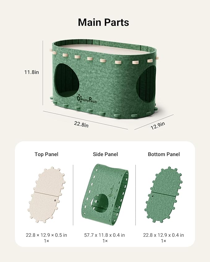 DownyPaws Cat House for Indoor Cats, Cat Bed Cave for Multiple & Large Cats Up to 22 Lbs, Scratch Resistant Peekaboo Cat Caves, Foldable Tunnel Enclosed Bed, PeekaPurr, Forest-Mewly Pet