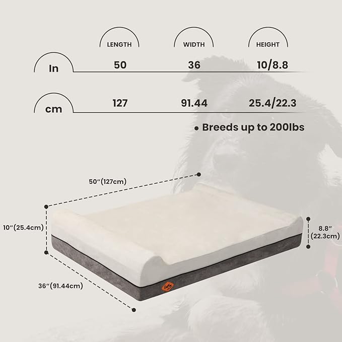 Laifug Orthopedic Memory Foam Dog Bed Extra Large Dog Bed with Pillow and Durable Water Proof Liner & Removable Washable Cover & Smart Design(Dark Grey)-Mewly Pet