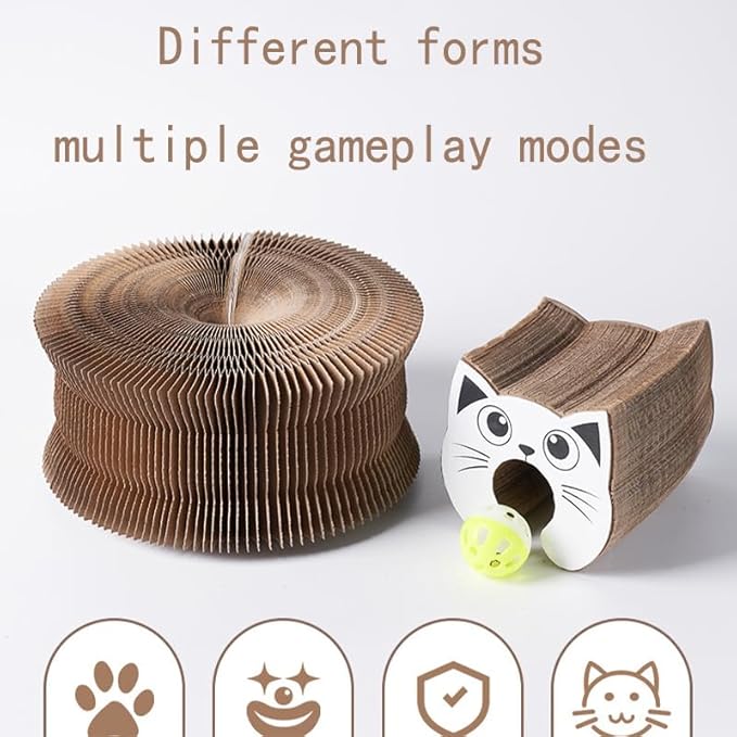 Kitty Curls Cat Toy Kurlz, Interactive Scratch Pad, Foldable Accordion,Cat Recyclable Scratcher with Ball (Black)-Mewly Pet