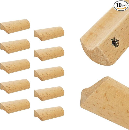 10Pcs Unfinished Wood Solid Furniture Pulls Handles, Paintable Wooden Cupboard Closet Drawer Handle Pull,L 3.54",HD 2.52"